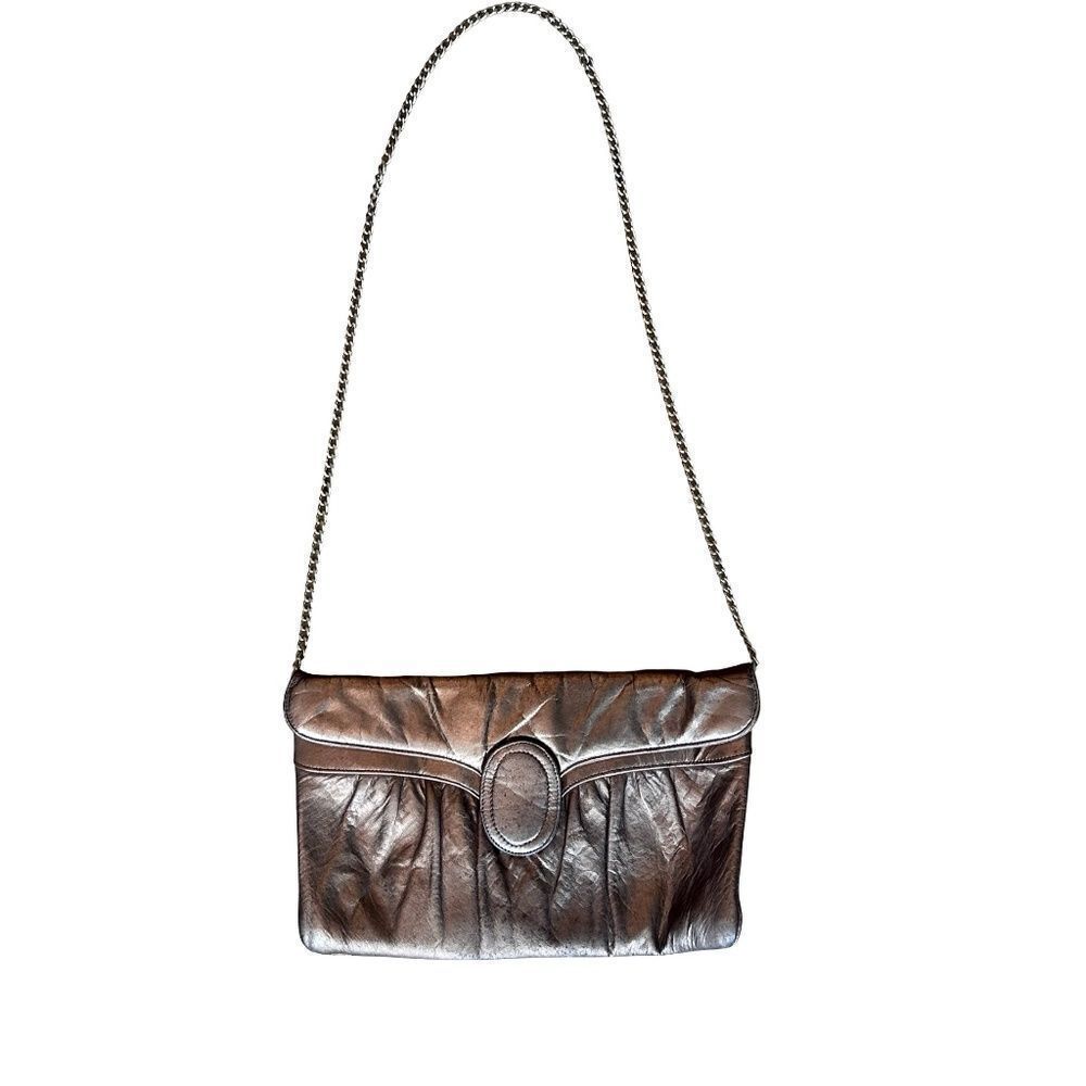 Vintage Zenith Leather Purse-Clutch-Handbag Chain Strap Copper-Brown